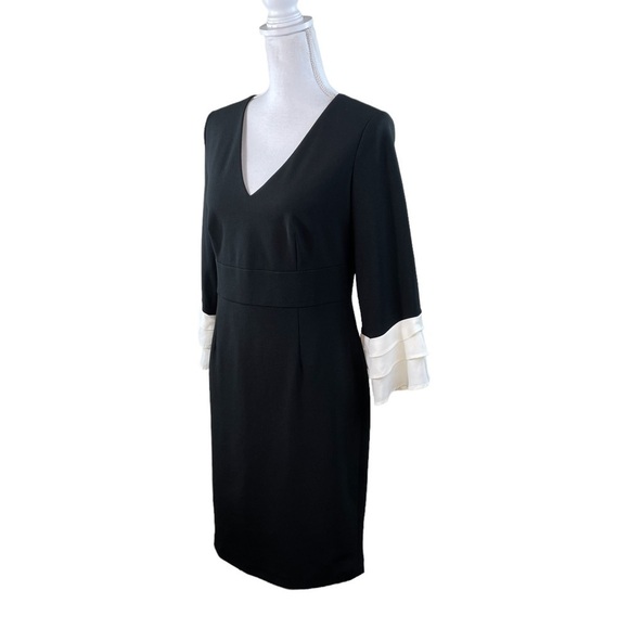 DKNY Black White Bell Ruffled Sheath Dress Formal Office Party Minimalist 8 - Picture 2 of 10